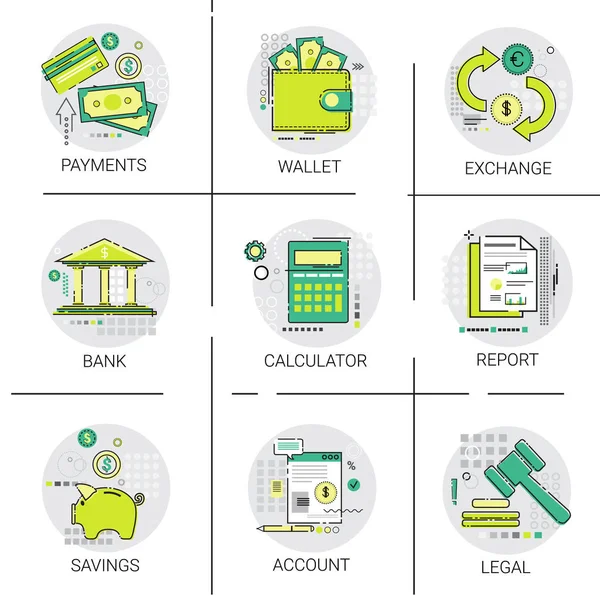 金融企业财务规划在线支付图标集 — 图库矢量图片