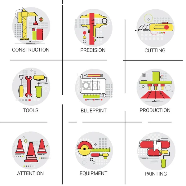 Ipari ikon készlet építési projekt építés felújítás Toolbox — Stock Vector