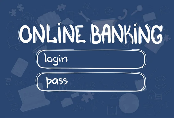 Online bankieren Interface Concept Doodle Hand loting schets toepassingsachtergrond — Stockvector