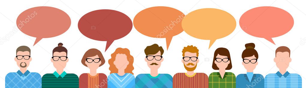 Business Cartoon People Group Talking Discussing Chat Communication Social Network