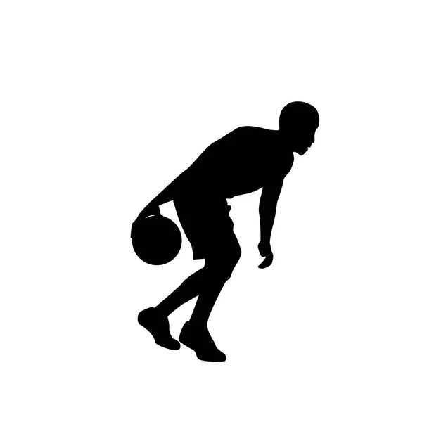Спортсмен-баскетболист на соревнованиях по черному силуэту — стоковый вектор