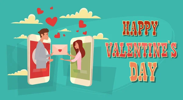 Dia dos Namorados Feriado Casal Rede Social Mensagem Comunicação Amor Coração Forma Cartão Saudação — Vetor de Stock