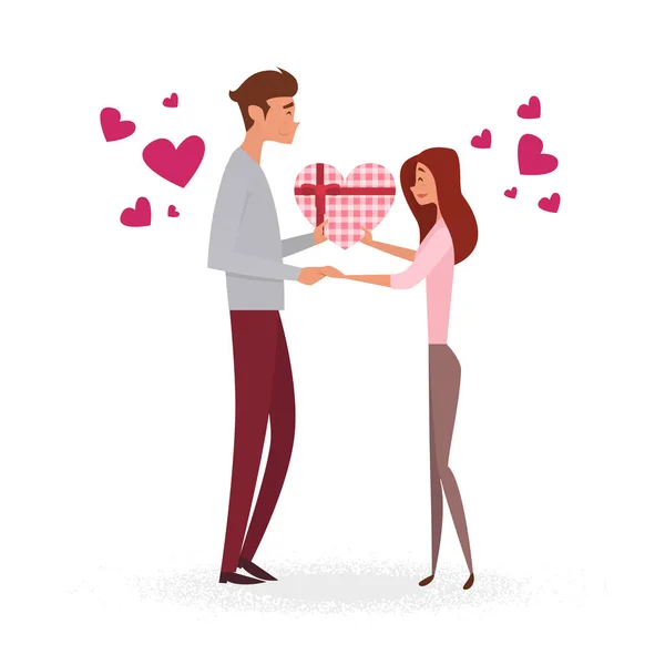 Valentinstag Urlaubspaar präsentiert Liebe herzförmige Grußkarte — Stockvektor