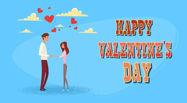 Valentinstag Urlaub Paar umarmen Liebe Herzform Grußkarte — Stockvektor
