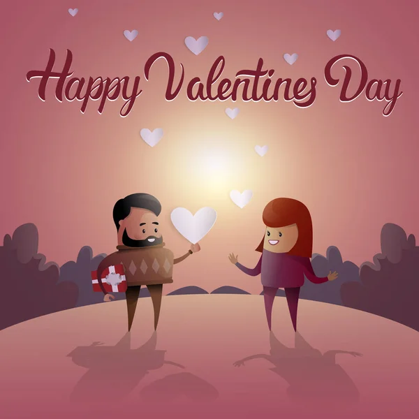 Valentine den pár objetí lásky srdce tvar svátečními pozdravy — Stockový vektor