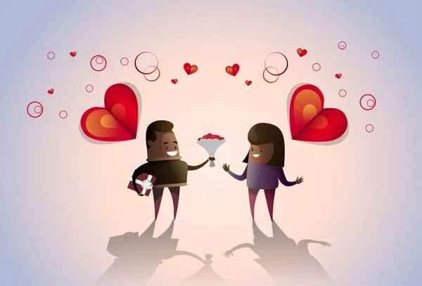 Sevgililer günü tatil çift kucaklama sevgi kalp şekli tebrik kartı — Stok Vektör