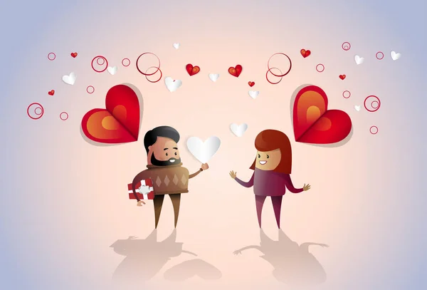 Sevgililer günü tatil çift kucaklama sevgi kalp şekli tebrik kartı — Stok Vektör