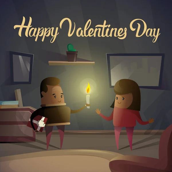 Tarjeta de regalo de San Valentín Pareja amantes de vacaciones Apartamento moderno en forma de corazón Celebración — Vector de stock