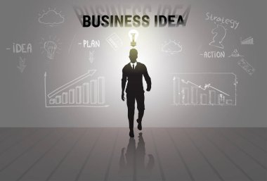 Siluet işadamı iş fikri beyin fırtınası yeni başlangıç geliştirme