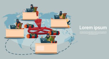 Terörizm silahlı terörist siyah maske tutun silah makineli tüfek dünya saldırı planlama