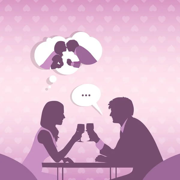 Valentinstag Geschenkkarte Urlaub Liebe Silhouette Paar Datum — Stockvektor