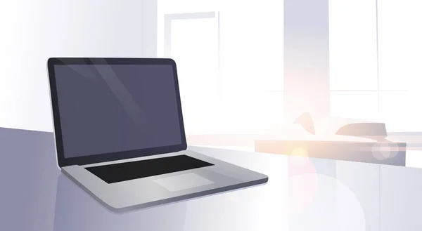 Computer portatile digitale aperto sul tavolo Appartamento moderno Finestra Sun Shine — Vettoriale Stock