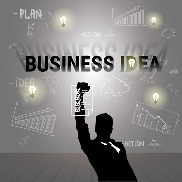 Silhouette Empresario Idea de Negocios Brainstorm Nuevo Desarrollo de Startup — Vector de stock