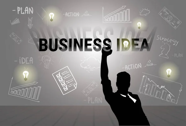 Silhouette Empresario Idea de Negocios Brainstorm Nuevo Desarrollo de Startup — Vector de stock