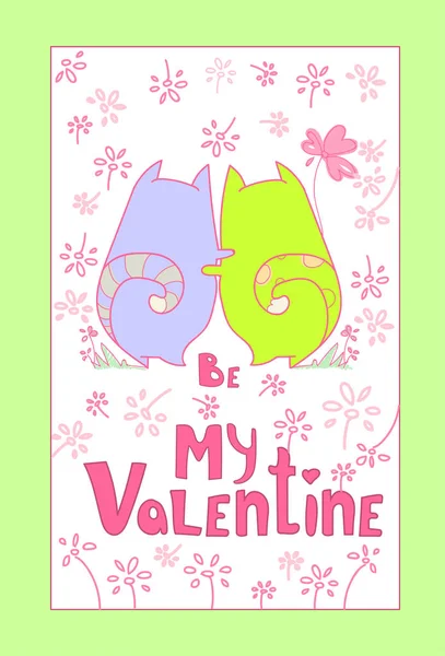 Valentine dag Gift Card vakantie liefde paar kat Banner met kopie ruimte — Stockvector