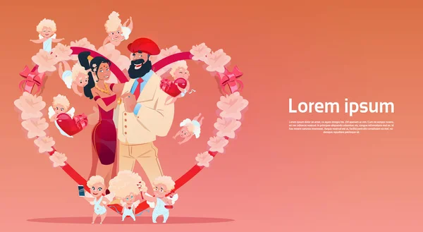 Valentine den dárkové karty dovolená milovníky pár láska tvaru srdce Cupid — Stockový vektor