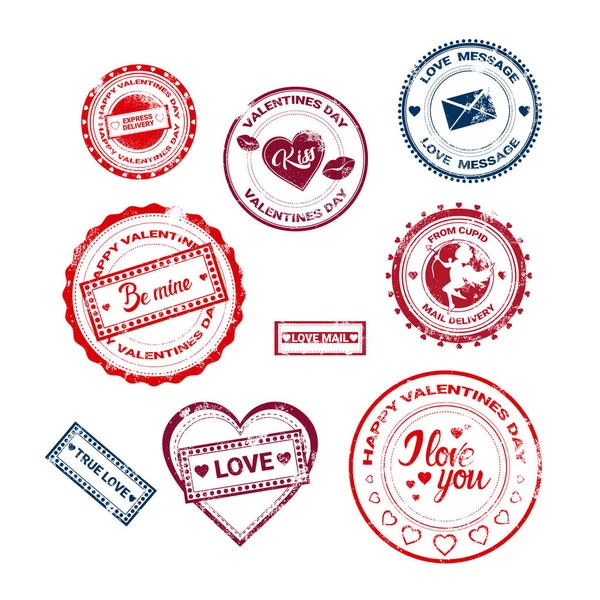Valentine Day Gift Card Holiday Love Sticker Stamp Collection — Stock Vector