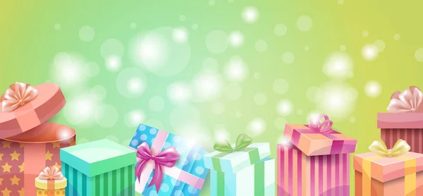 Bannière colorée actuelle de boîte de cadeau de cadeau de carte-cadeau de Saint-Valentin — Image vectorielle