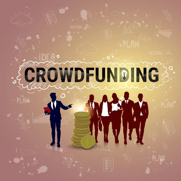 Ομάδα ανθρώπων επιχειρήσεων επενδύσεων χρήματα επενδυτών Crowd Funding Web Banner — Διανυσματικό Αρχείο