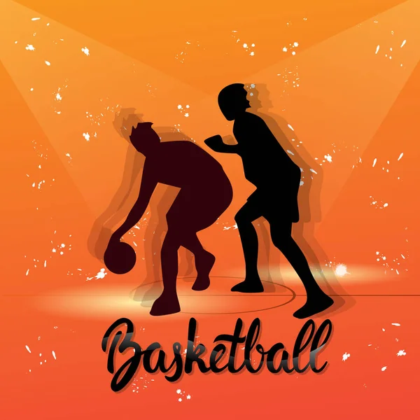 バスケット ボール選手のスポーツマン スポーツ競争黒シルエット男 — ストックベクタ
