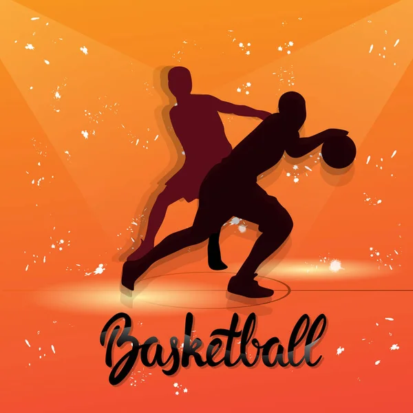 Basketball Player Sportsman Sport Competition Black Silhouette Man — Stock Vector