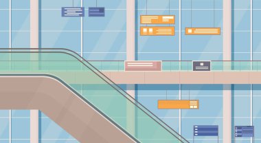 Boş Havaalanı Hall kalkış Terminal iç hareketli merdiven