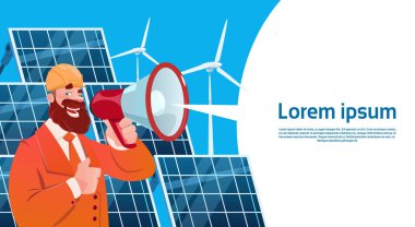 Adam rüzgar türbini güneş enerjisi paneli yenilenebilir istasyonu sunu