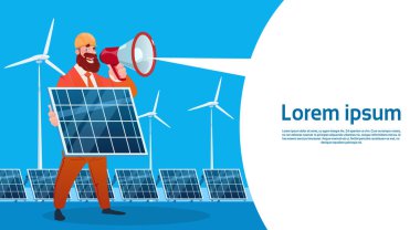 Adam rüzgar türbini güneş enerjisi paneli yenilenebilir istasyonu sunu