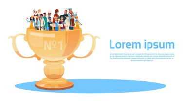 İnsanlar grubu farklı meslek çalışanları ödül kazanan Kupası, takım başarı kavramı