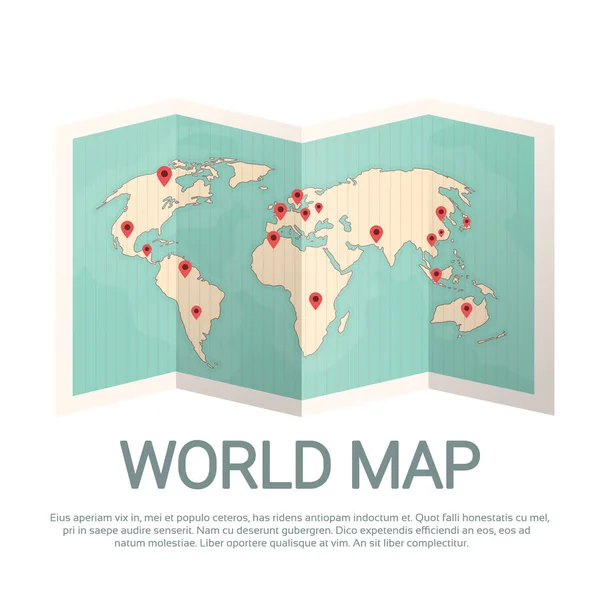 Carte du monde Terre avec épingles Concept de voyage — Image vectorielle