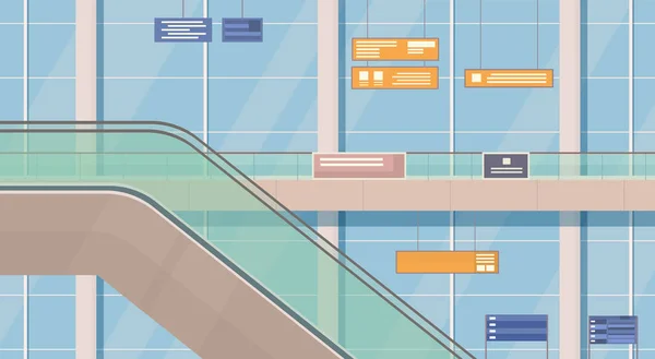 Leere Flughafenhalle Abflugterminal Innenraum bewegliche Treppe — Stockvektor