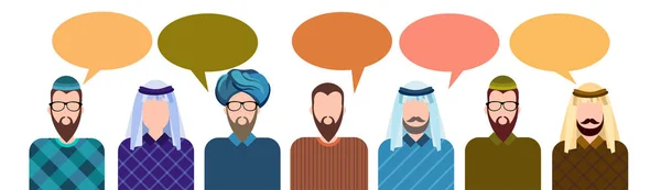 Група людей Арабські чат міхур спілкування концепції, мусульмани говорять арабською людина соціальної мережі — стоковий вектор