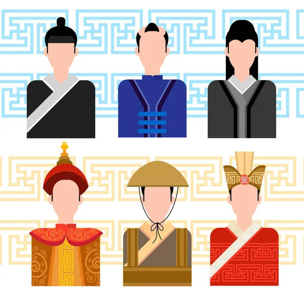 Asian Man, Chinese Male Profile Icon Set Social Network - Stok Vektor