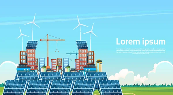 Wind Turbine zonne-energie Panel hernieuwbare Station — Stockvector
