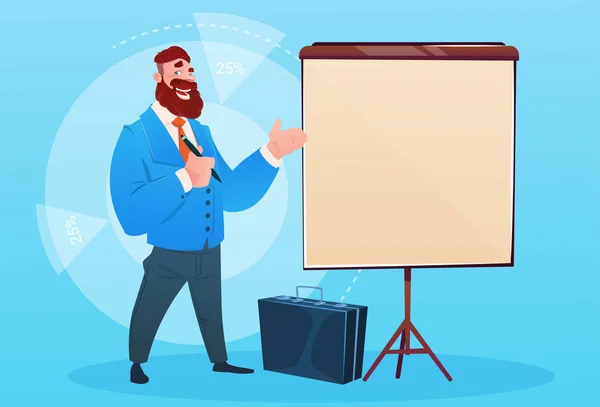 Homem de negócios com Flip Chart Seminário Treinamento Conferência Brainstorming Apresentação —  Vetores de Stock