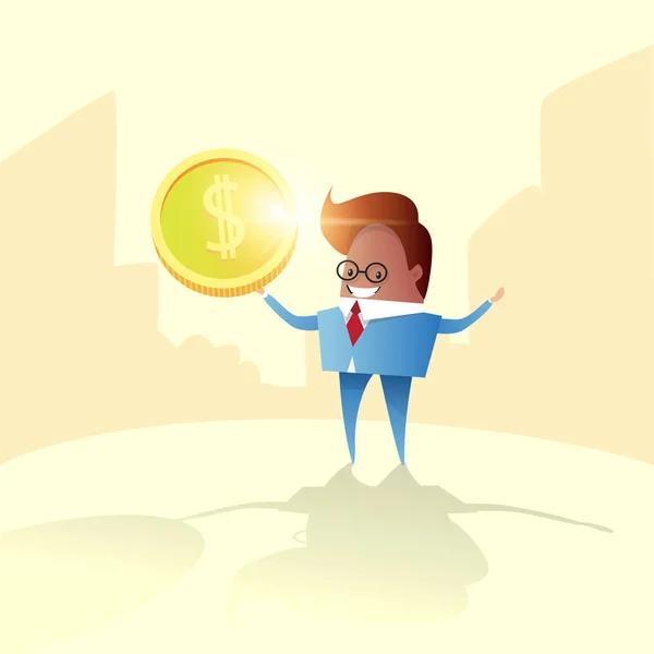Bogaty człowiek trzymać monety pieniądze finansów sukcesu — Wektor stockowy