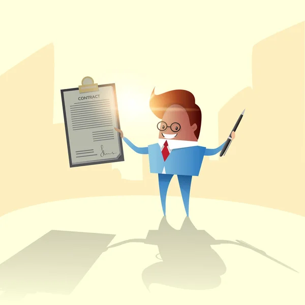 Homem de negócios bem sucedido mantenha a pasta de documento de sinal de contrato — Vetor de Stock