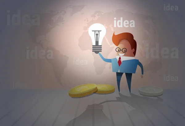 Business Man New Idea Concept Lampadina Creative Brainstorm — Vettoriale Stock