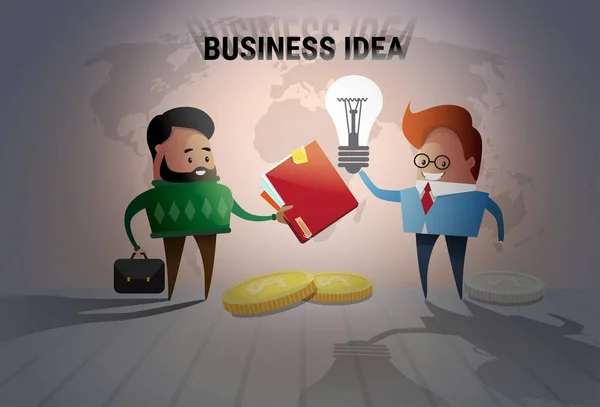 Zwei Geschäftsleute neue Idee Konzept Glühbirne kreative Brainstorming-Zusammenarbeit — Stockvektor