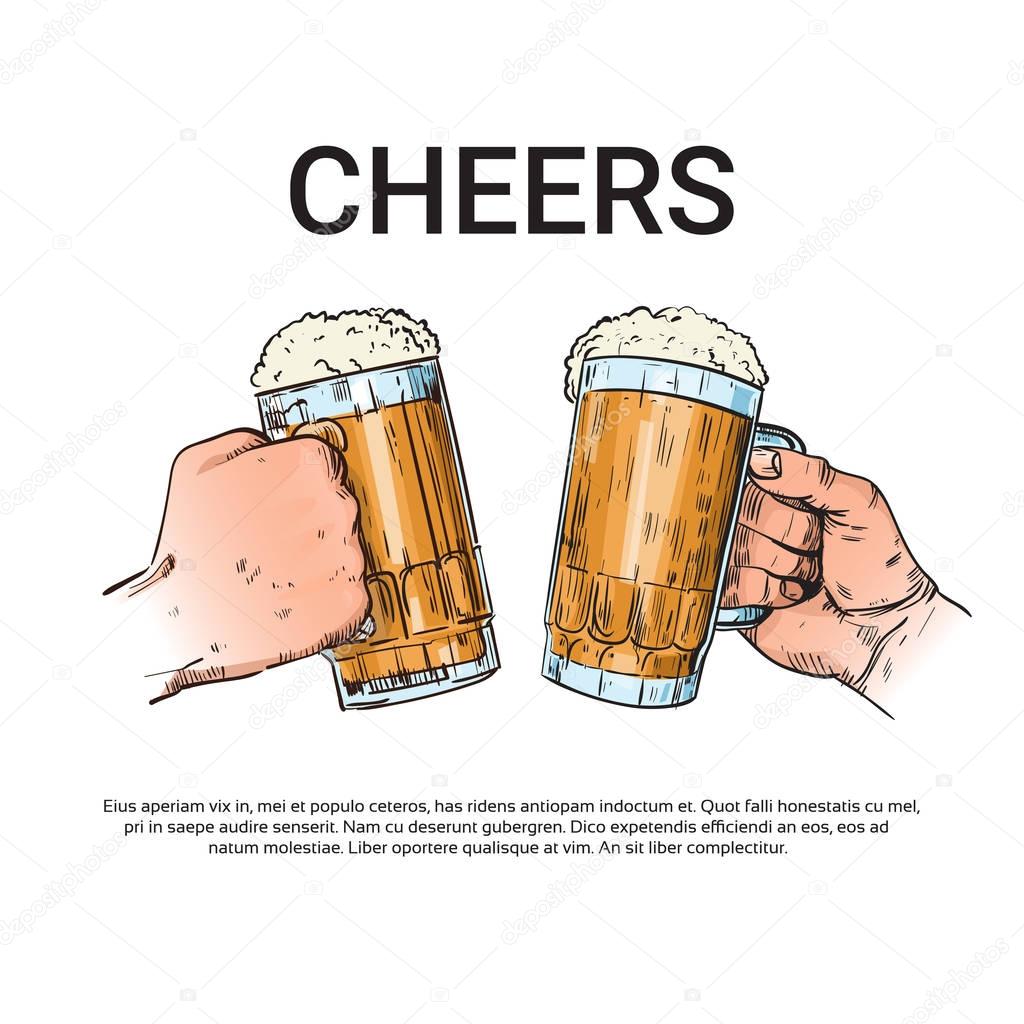 Hand Hold Beer Glass Mug Cheers Oktoberfest Festival Banner Sketch