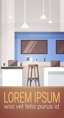 Modern elektronik mağazasından salonu iç afiş kopya alanı ile