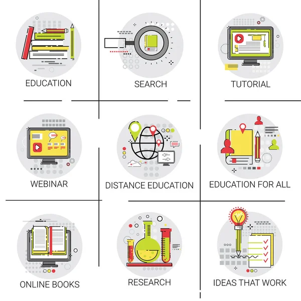 知识电子教学教育在线图标设置的搜索研究商业理念概念 — 图库矢量图片
