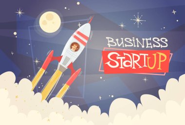 Roket sinek gökyüzü iş adam başlangıç başarı kavramı