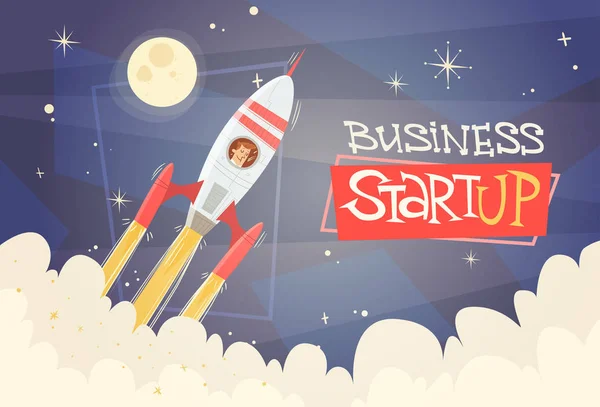 Rocket Fly Sky Business Man Startup Concetto di successo — Vettoriale Stock