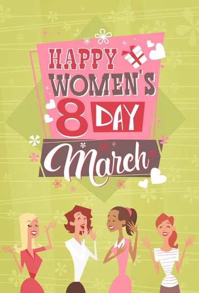8 Martie Ziua Internațională a Femeii Felicitări Retro Poster — Vector de stoc