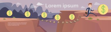 İş adamı gitmek tehlikeli dağ yolu ip Köprüsü Risk kavramı