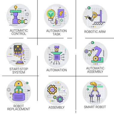 Otomatik Robot Makina Endüstriyel Otomasyon Sanayi üretim Icon Set