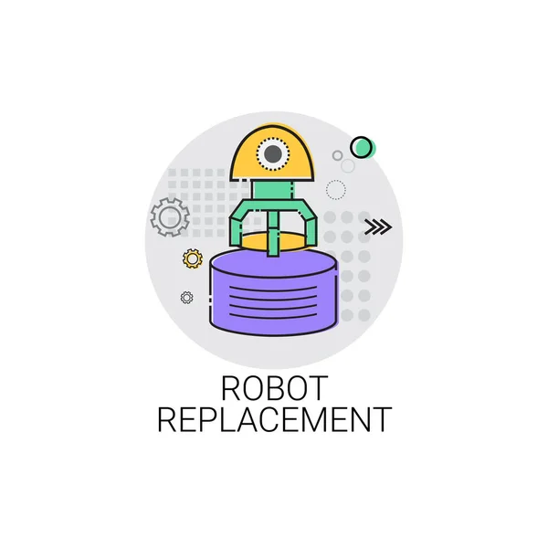 Ρομπότ αντικατάσταση μηχανημάτων βιομηχανικού αυτοματισμού βιομηχανία παραγωγής εικονίδιο — Διανυσματικό Αρχείο