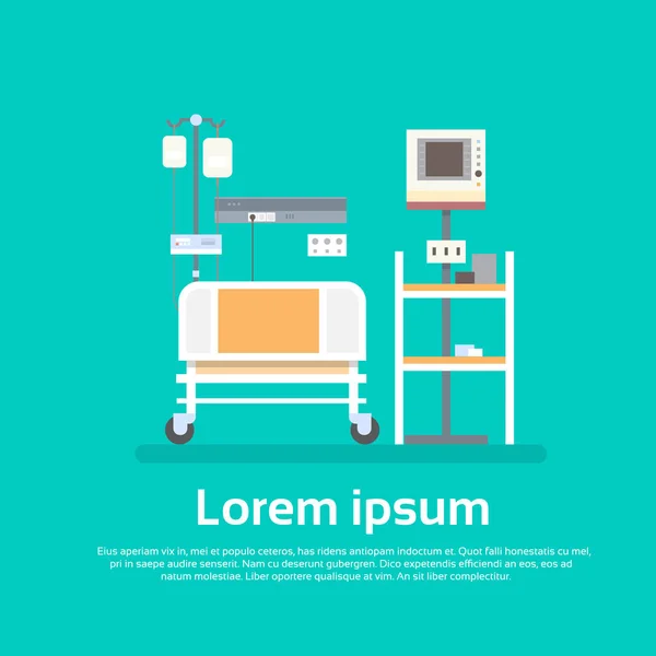 Banner de equipo de sala de paciente de terapia intensiva interior de la habitación del hospital con espacio de copia — Archivo Imágenes Vectoriales