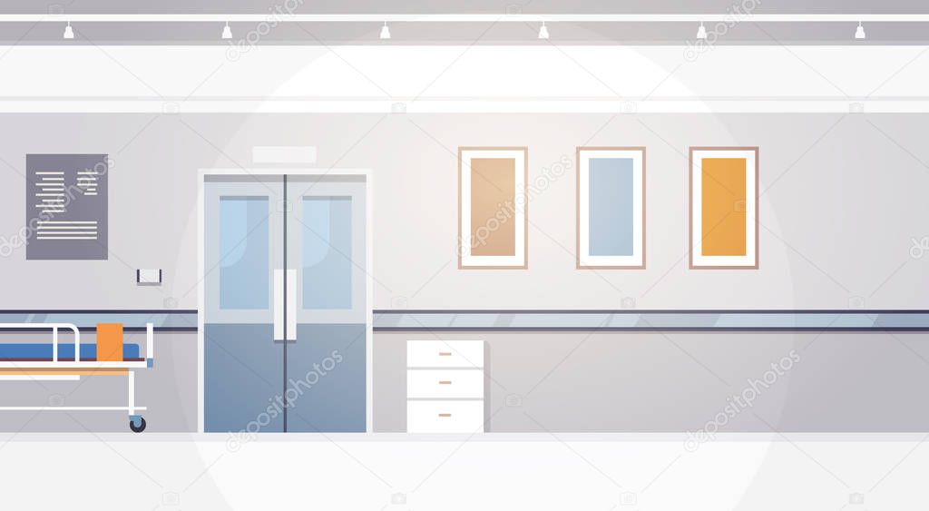 Hospital Room Interior Intensive Therapy Corridor Banner With Copy Space